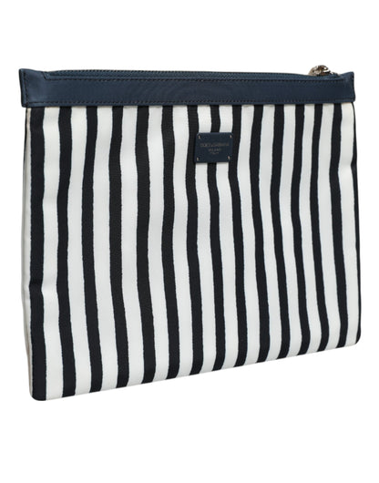Dolce & Gabbana Schwarz-weiß gestreifte Logo-Plakette Clutch Pouch Bag