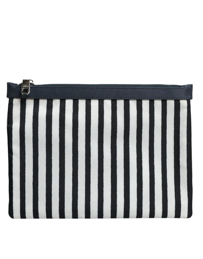 Dolce & Gabbana Schwarz-weiß gestreifte Logo-Plakette Clutch Pouch Bag