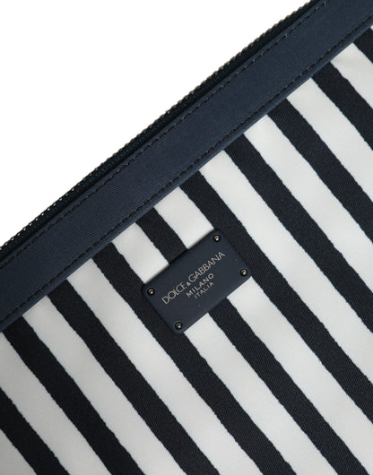 Dolce & Gabbana Schwarz-weiß gestreifte Logo-Plakette Clutch Pouch Bag