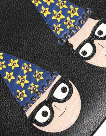 Dolce & Gabbana Schwarzes Leder #DGFAMILY Verschönerte Herren Clutch Pouch Tasche