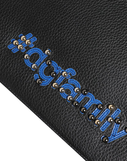 Dolce & Gabbana Schwarzes Leder #DGFAMILY Verschönerte Herren Clutch Pouch Tasche