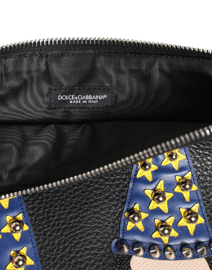 Dolce & Gabbana Schwarzes Leder #DGFAMILY Verschönerte Herren Clutch Pouch Tasche