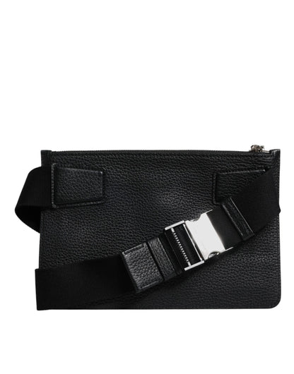 Dolce & Gabbana Schwarze Leder Gürteltasche mit Logoprägung Borse Tasche