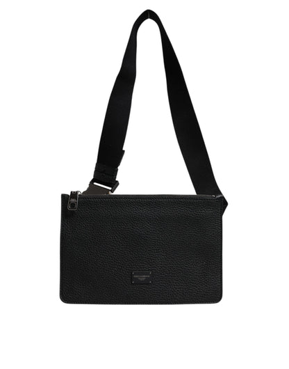 Dolce & Gabbana Schwarze Leder Gürteltasche mit Logoprägung Borse Tasche