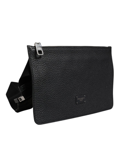 Dolce & Gabbana Schwarze Leder Gürteltasche mit Logoprägung Borse Tasche