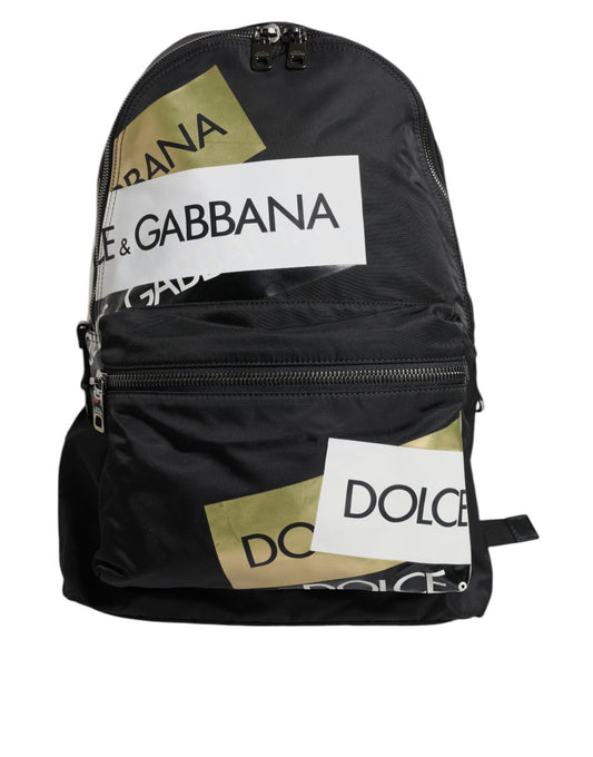 Dolce & Gabbana Schwarzes Logo Tape Polyamid Schule Travel Backpack Herren Tasche