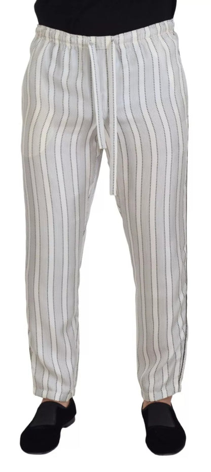 Dolce & Gabbana Weiß gestreifte Lounge-Hose aus Seide