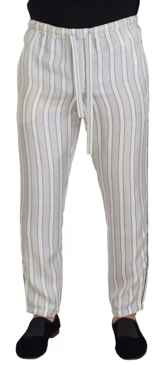 Dolce & Gabbana Weiß gestreifte Lounge-Hose aus Seide