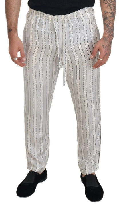 Dolce & Gabbana Weiß gestreifte Lounge-Hose aus Seide