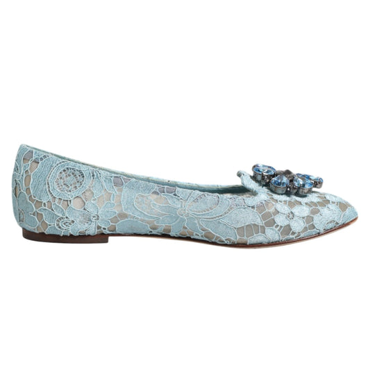 Dolce & Gabbana Blau Spitze Kristall Ballett Flats Loafers Schuhe