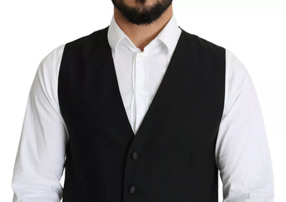 Dolce & Gabbana Schwarze Wolle Männer Formelle Weste Weste