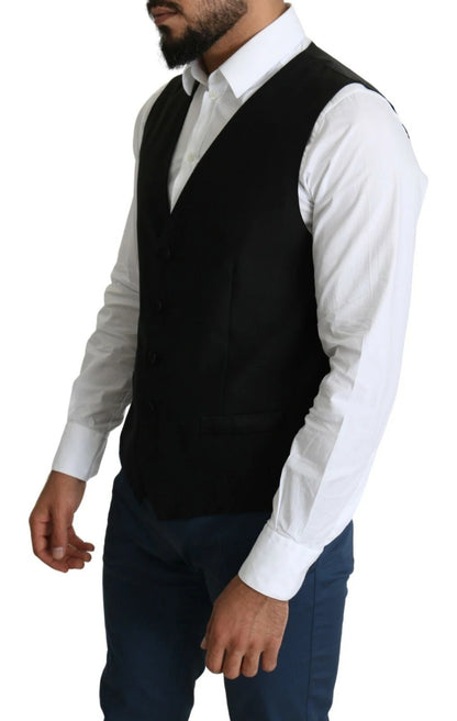 Dolce & Gabbana Schwarze Wolle Männer Formelle Weste Weste