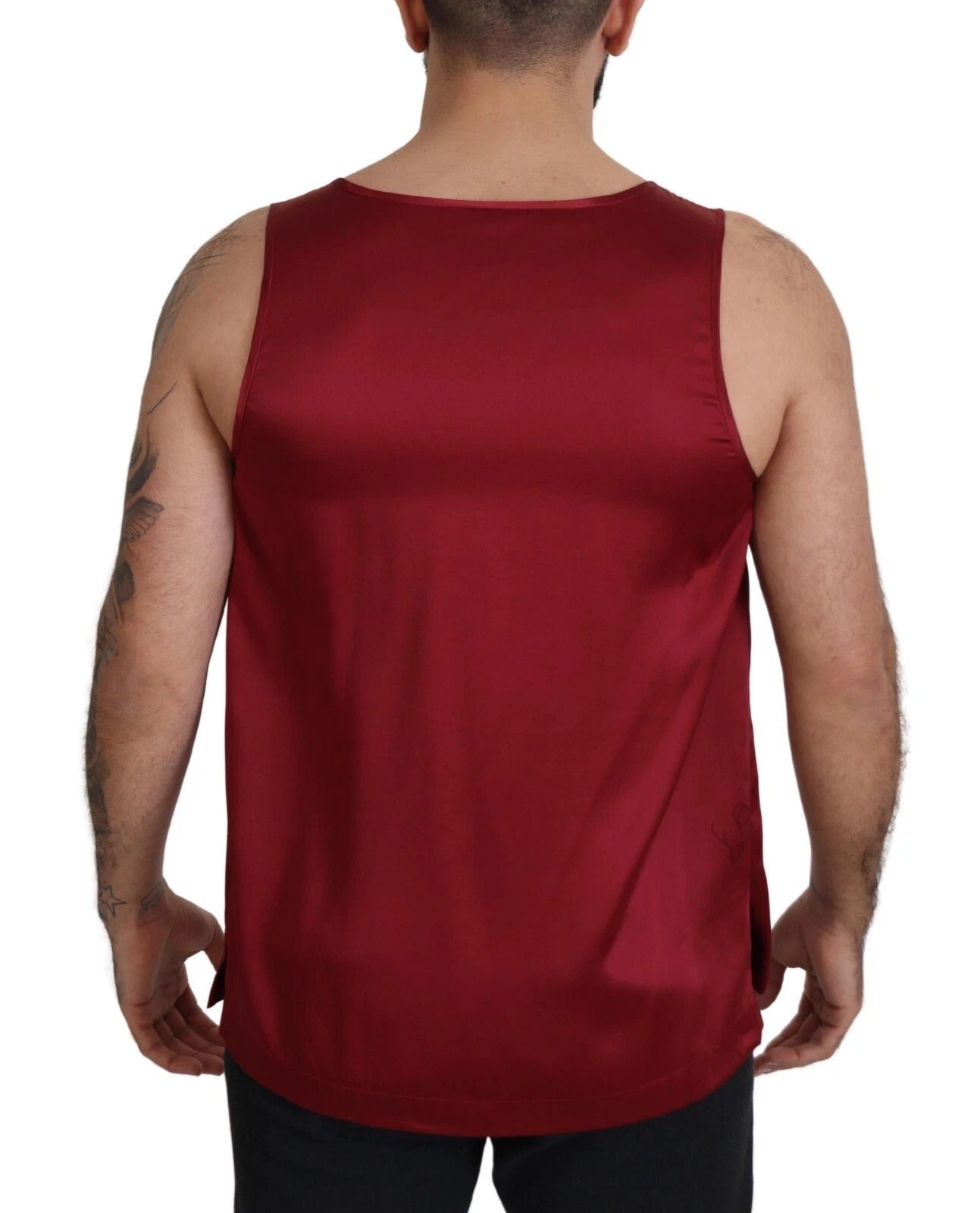 Dolce & Gabbana Rotes ärmelloses Seiden-T-Shirt mit Rundhalsausschnitt