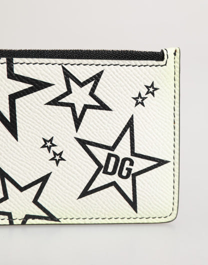 Dolce & Gabbana Weißes Leder Douphin DG Logo Star Print Karteninhaber Brieftasche