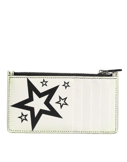 Dolce & Gabbana Weißes Leder Douphin DG Logo Star Print Karteninhaber Brieftasche