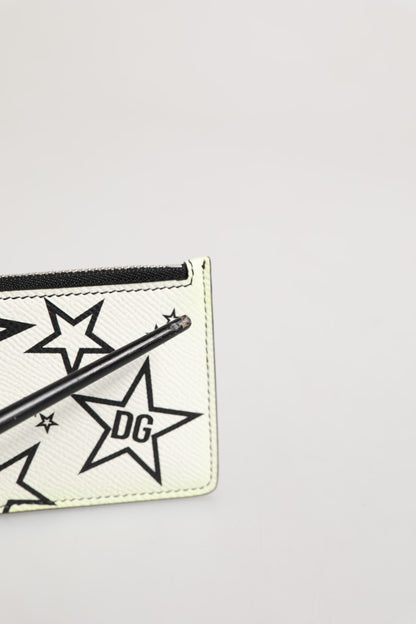 Dolce & Gabbana Weißes Leder Douphin DG Logo Star Print Karteninhaber Brieftasche