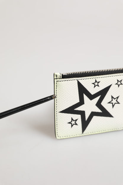 Dolce & Gabbana Weißes Leder Douphin DG Logo Star Print Karteninhaber Brieftasche