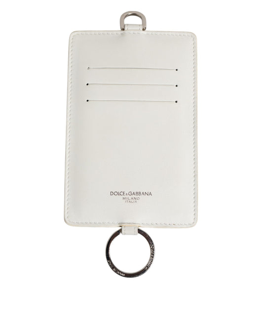Dolce & Gabbana Weißes Kalbsleder Lanyard Logo Kartenhalter Männer Brieftasche