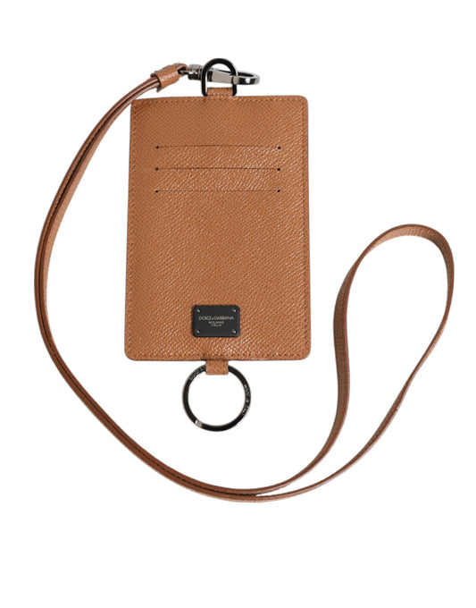 Dolce & Gabbana Dunkelbraun Leder Lanyard Logo Kartenhalter Männer Brieftasche