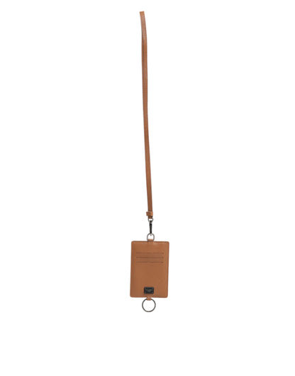 Dolce & Gabbana Dunkelbraun Leder Lanyard Logo Kartenhalter Männer Brieftasche