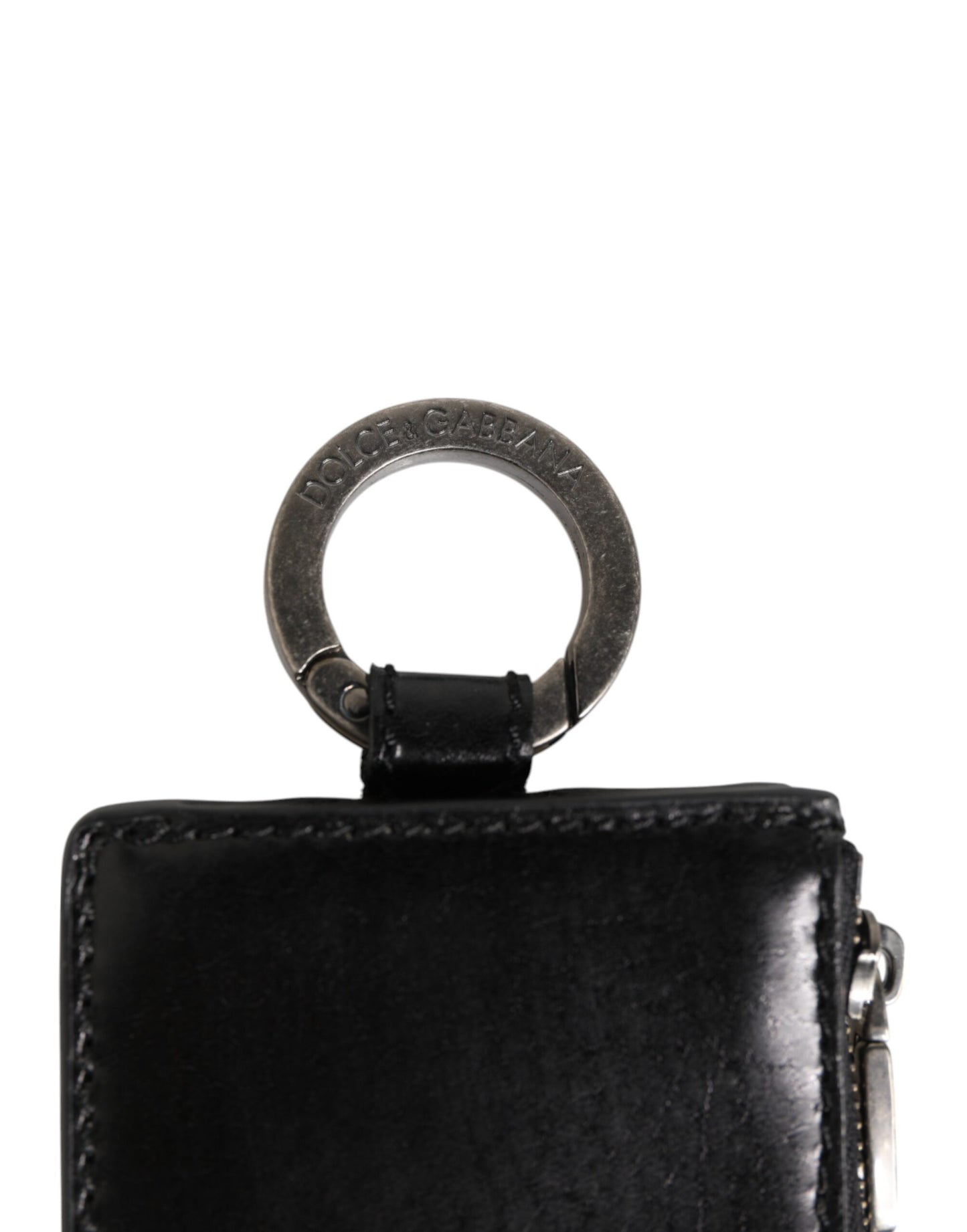 Dolce & Gabbana Schwarzes Leder mit Logo-Prägung Lanyard Kartenhalter Brieftasche