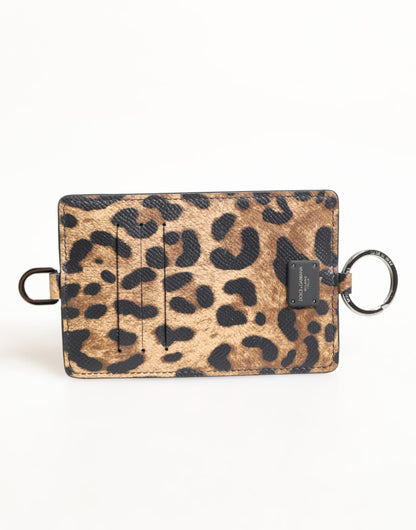 Dolce & Gabbana Leopard Print Leder geprägtes Lanyard Kartenhalter Brieftasche