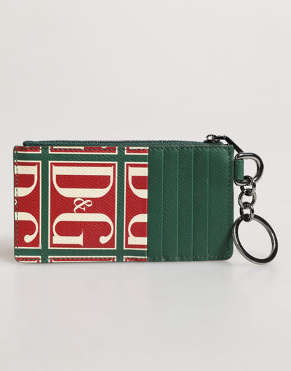 Dolce & Gabbana Grünes Kalbsleder Logo-Druck Monogramm Kartenhalter Brieftasche