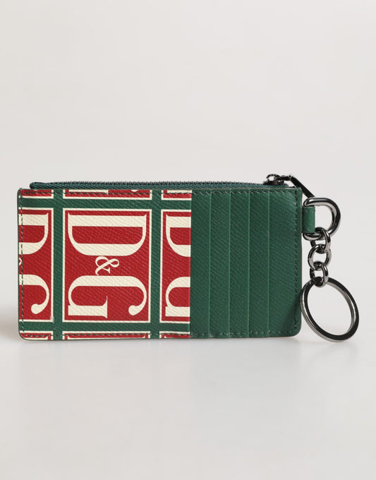 Dolce & Gabbana Grünes Kalbsleder Logo-Druck Monogramm Kartenhalter Brieftasche