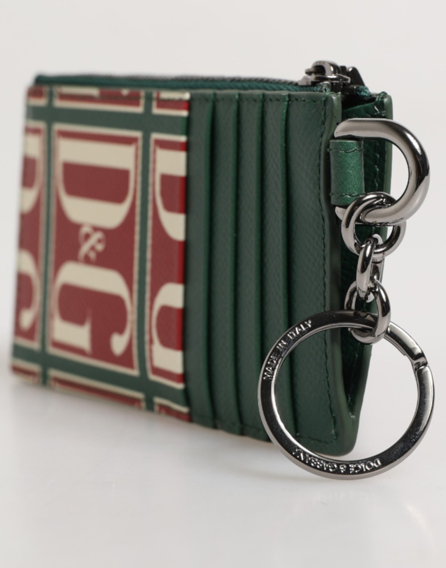 Dolce & Gabbana Grünes Kalbsleder Logo-Druck Monogramm Kartenhalter Brieftasche
