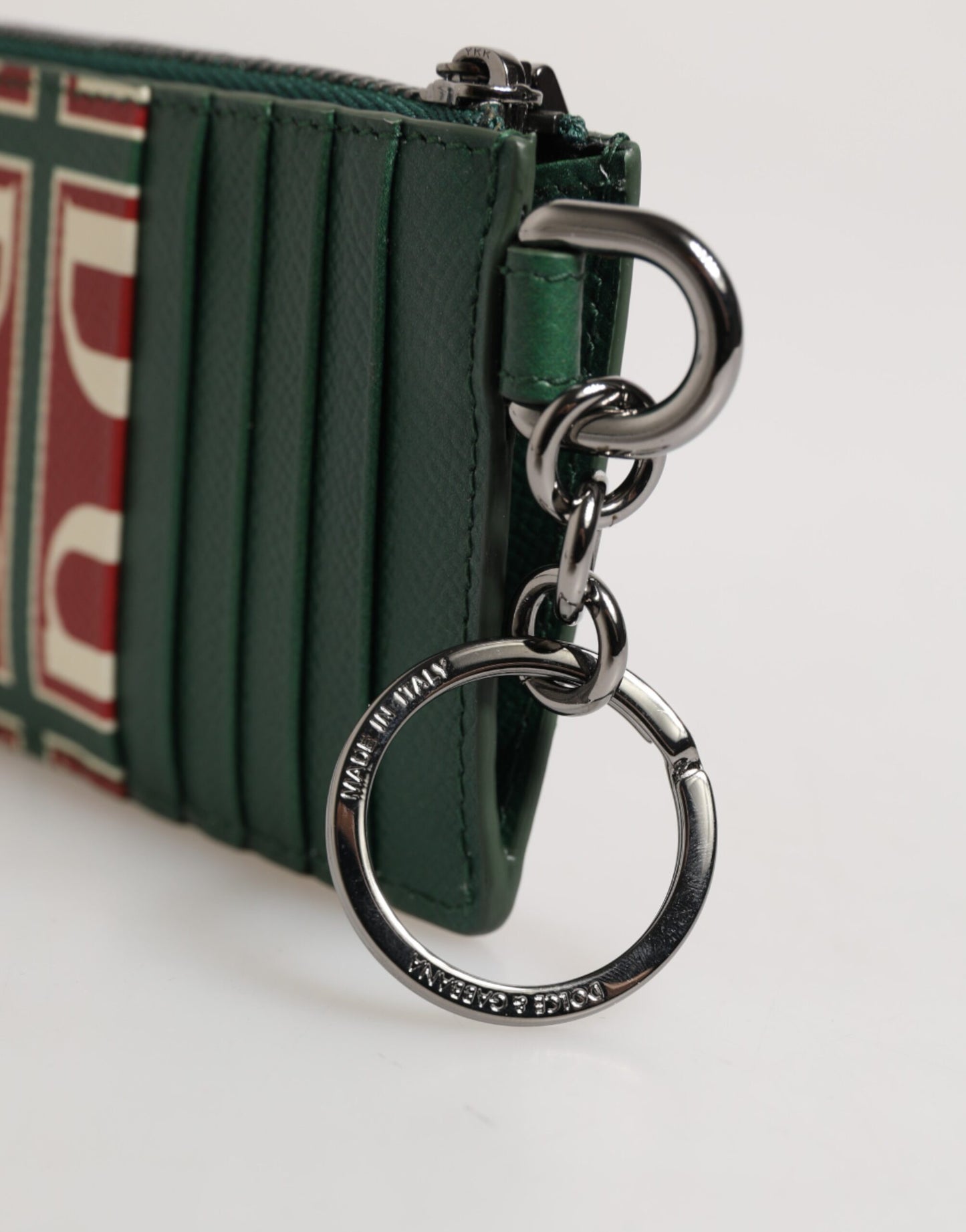 Dolce & Gabbana Grünes Kalbsleder Logo-Druck Monogramm Kartenhalter Brieftasche