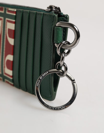 Dolce & Gabbana Grünes Kalbsleder Logo-Druck Monogramm Kartenhalter Brieftasche