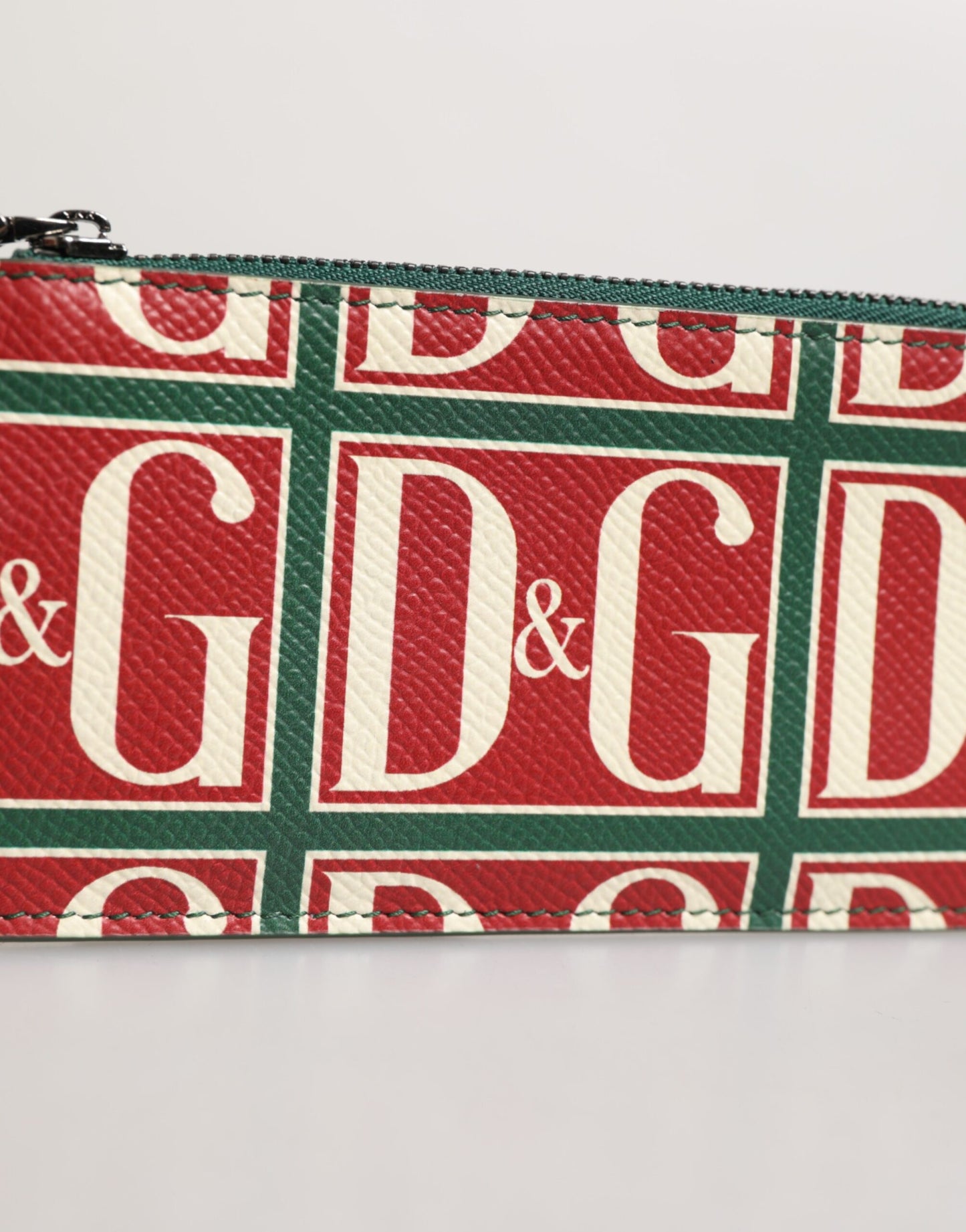 Dolce & Gabbana Grünes Kalbsleder Logo-Druck Monogramm Kartenhalter Brieftasche