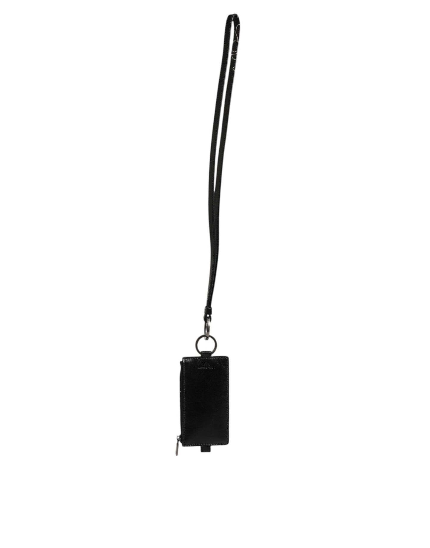 Dolce & Gabbana Schwarzes Leder mit Logo-Prägung Lanyard Kartenhalter Brieftasche