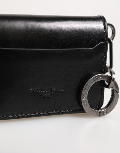 Dolce & Gabbana Brieftasche Schwarzes Leder mit Logo-Prägung Schlüsselanhänger Kartenhalter Brieftasche