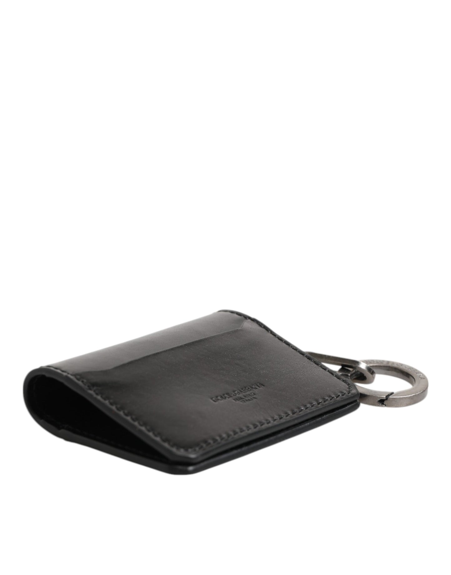 Dolce & Gabbana Brieftasche Schwarzes Leder mit Logo-Prägung Schlüsselanhänger Kartenhalter Brieftasche