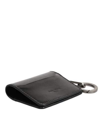 Dolce & Gabbana Brieftasche Schwarzes Leder mit Logo-Prägung Schlüsselanhänger Kartenhalter Brieftasche
