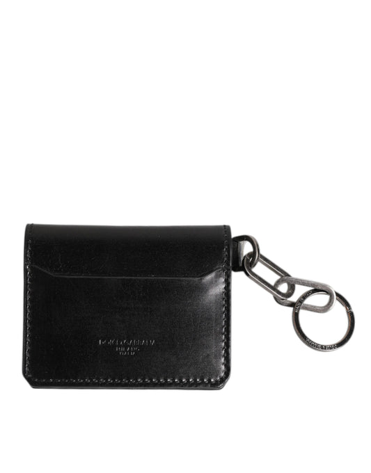 Dolce & Gabbana Schwarzes Leder mit Logo-Prägung Schlüsselanhänger Kartenhalter Brieftasche