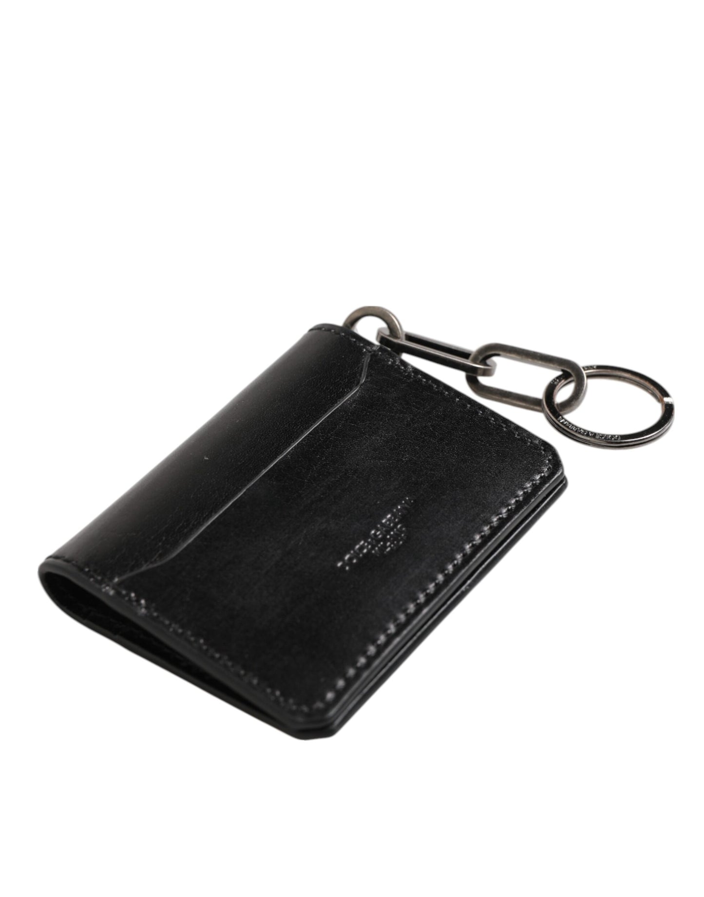 Dolce & Gabbana Schwarzes Leder mit Logo-Prägung Schlüsselanhänger Kartenhalter Brieftasche
