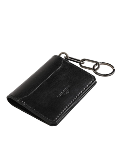 Dolce & Gabbana Schwarzes Leder mit Logo-Prägung Schlüsselanhänger Kartenhalter Brieftasche