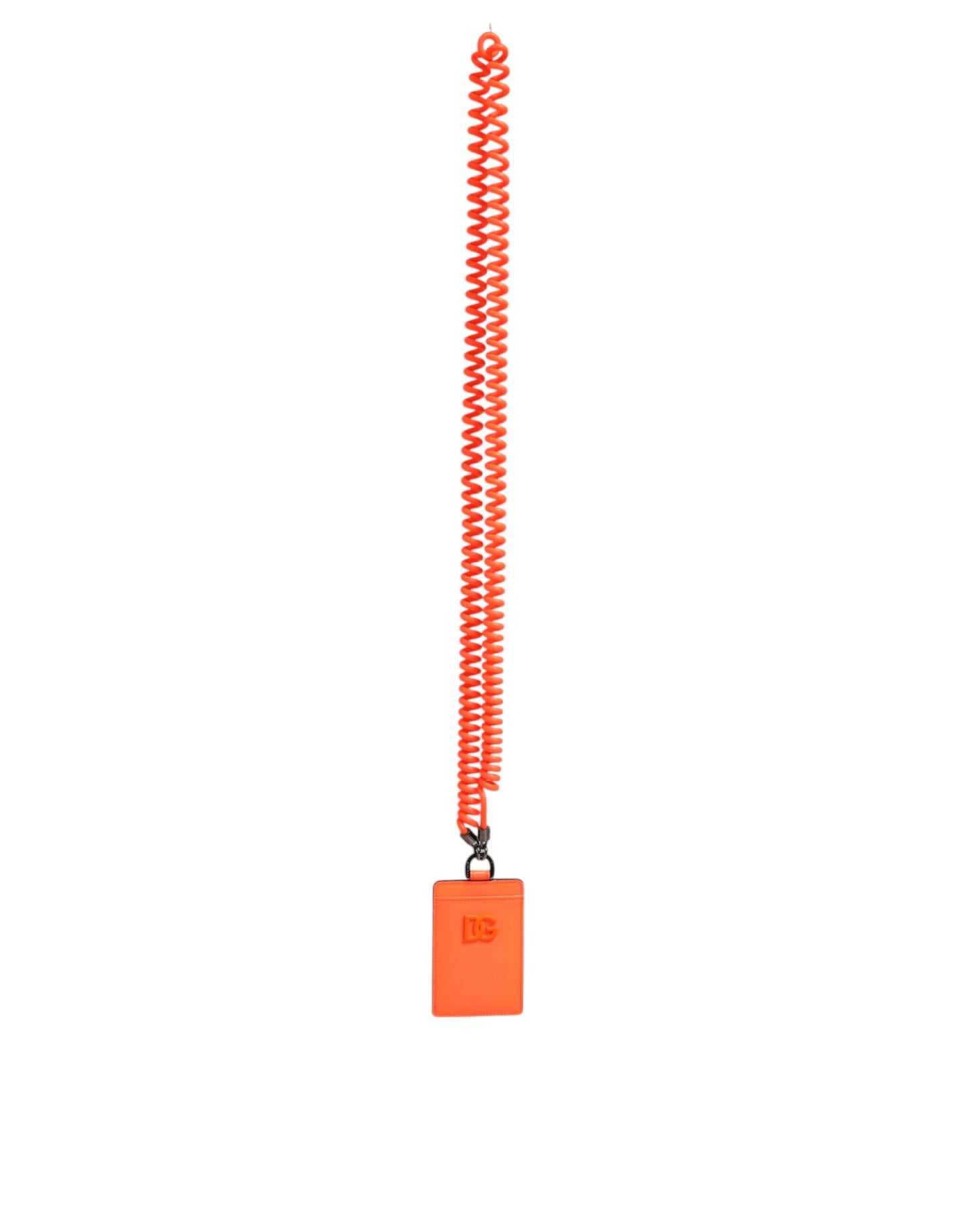 Dolce & Gabbana Orangefarbenes Leder mit Logo-Prägung Lanyard Kartenhalter Brieftasche
