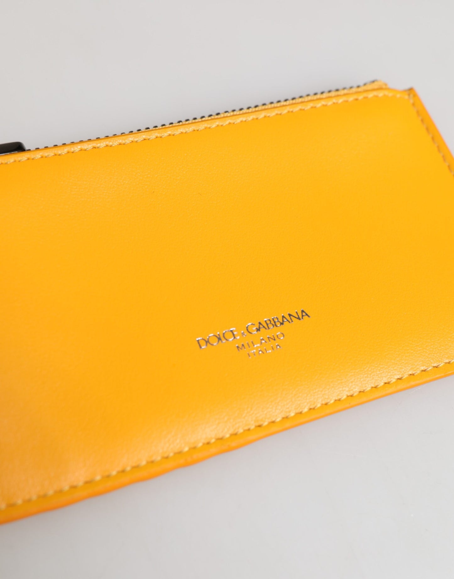 Dolce & Gabbana Gelb Orange Leder Kreditkarte Schlüsselhalter Clip auf Brieftasche