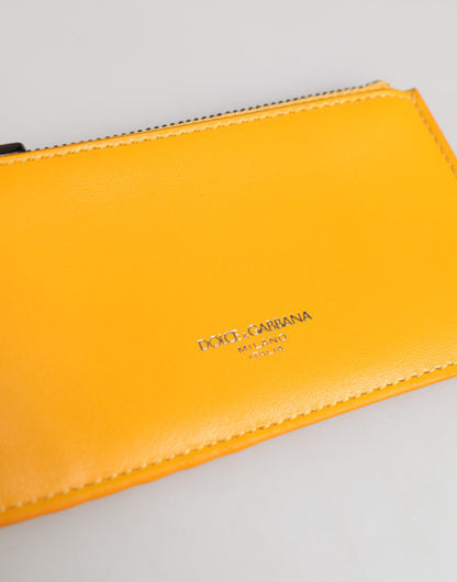 Dolce & Gabbana Gelb Orange Leder Kreditkarte Schlüsselhalter Clip auf Brieftasche