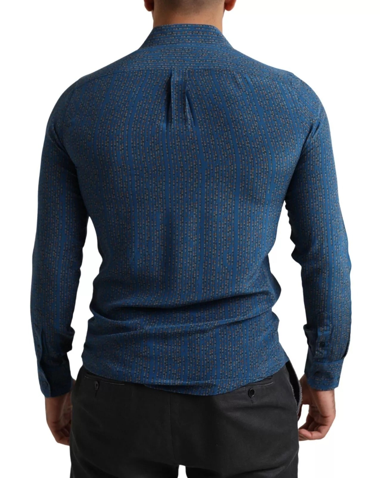 Dolce & Gabbana Blaues MARTINI Seidenhemd mit langen Ärmeln und schmaler Passform