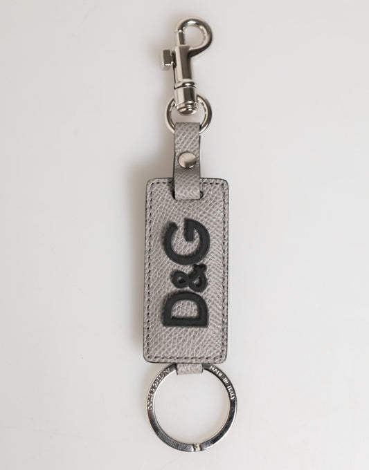 Dolce & Gabbana Graues Leder Logo Metall Ring Schlüsselanhänger Halter Männer Schlüsselanhänger