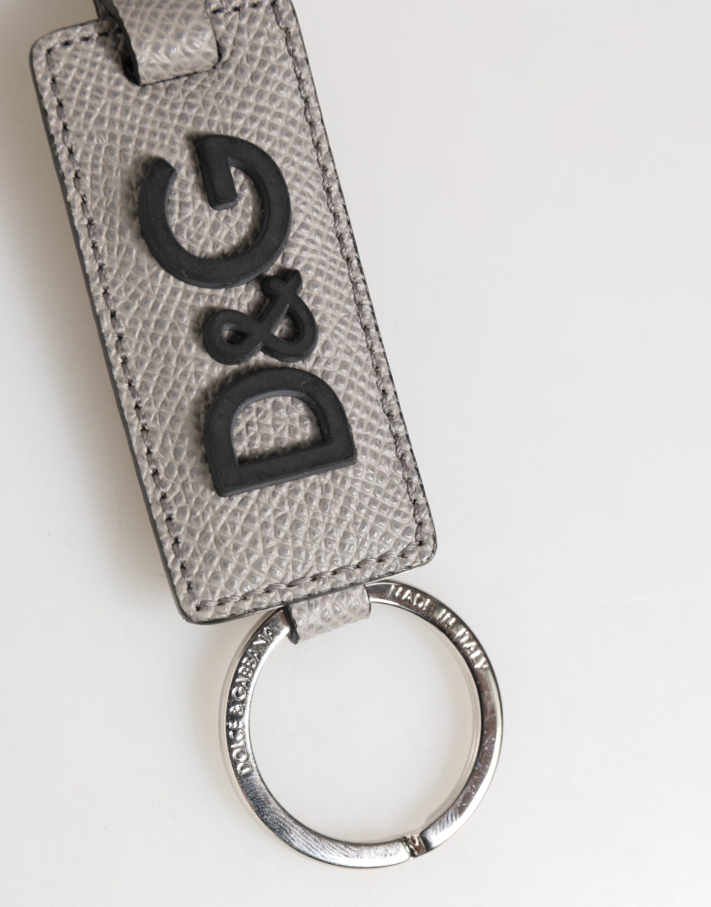 Dolce & Gabbana Graues Leder Logo Metall Ring Schlüsselanhänger Halter Männer Schlüsselanhänger