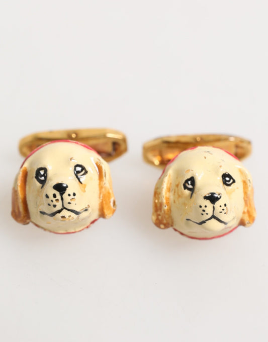 Dolce & Gabbana Messing Gold Tone Hund Welpe Herren Accessoires Manschettenknopf