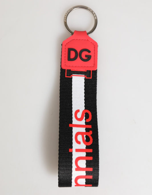 Dolce & Gabbana Rot Weiß DG Logo Polyester Messing Halter Schlüsselanhänger Schlüsselring
