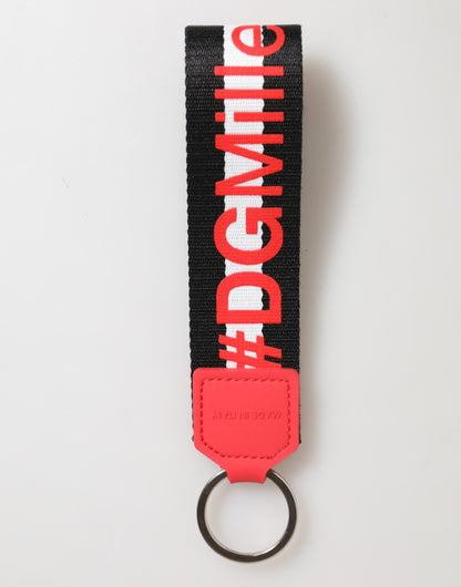 Dolce & Gabbana Rot Weiß DG Logo Polyester Messing Halter Schlüsselanhänger Schlüsselring
