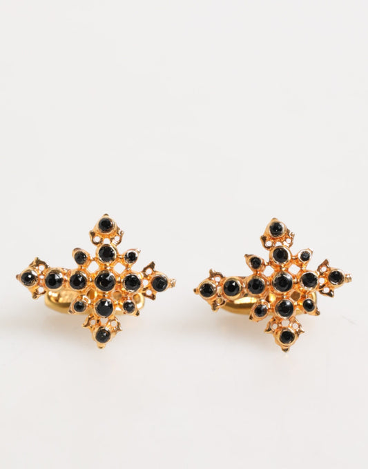 Dolce & Gabbana Gold Tone Messing Kreuz Kristall Männer Accessoire Manschettenknopf