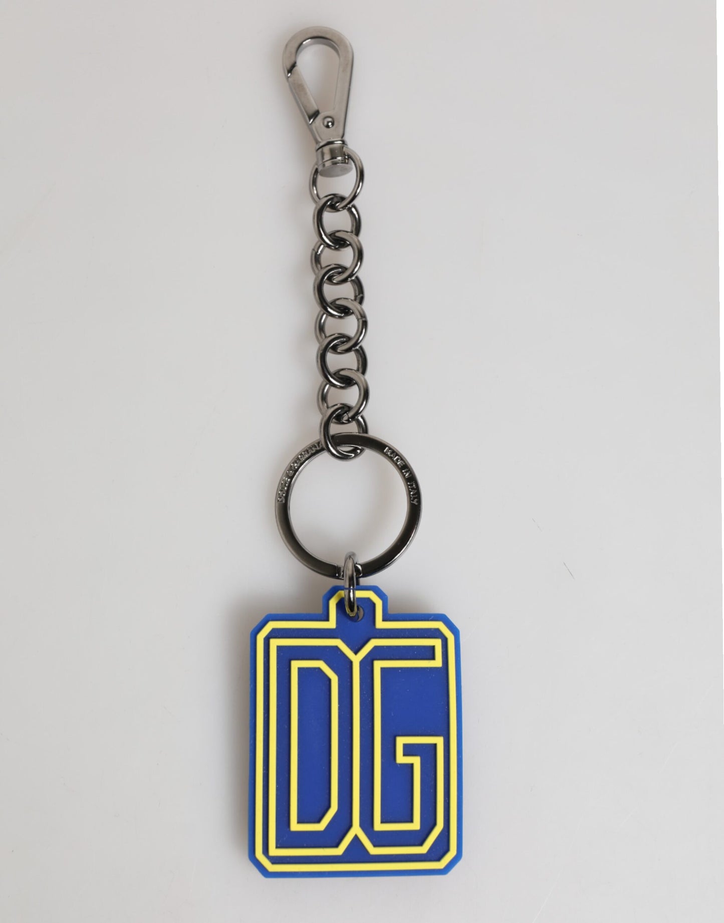 Dolce & Gabbana Blau Gelb DG Gummi Logo Silber Männer Schlüsselanhänger Schlüsselanhänger
